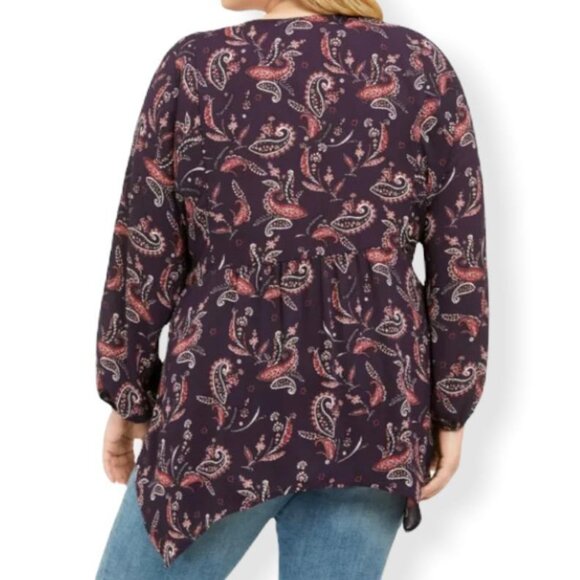 Style & Co Women's Grape Paisley Print Long Sleeve Split Neckline Blouse Size 2X - Picture 3 of 9